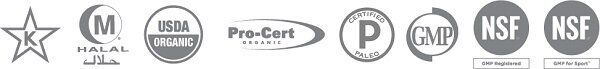 Logos des certifications d'Aquae Care, récolteur d'algue Klamath pour SynerJ Health.