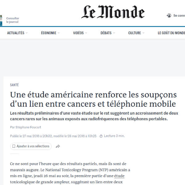 Capture d'écran du page web du journal Le Monde.