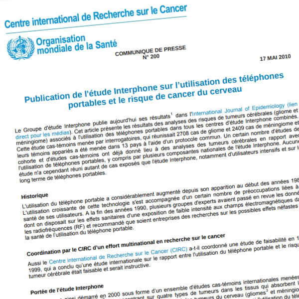 Extrait du rapport Interphone sur le danger des ondes électromagnétiques de téléphones portables.