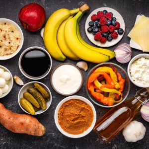 Photo des meilleurs aliments pour l'intestin : banane, probiotiques, etc.