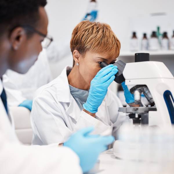Deux chercheurs en laboratoire étudient de nouveaux moyens de traiter l'insuffisance cardiaque.