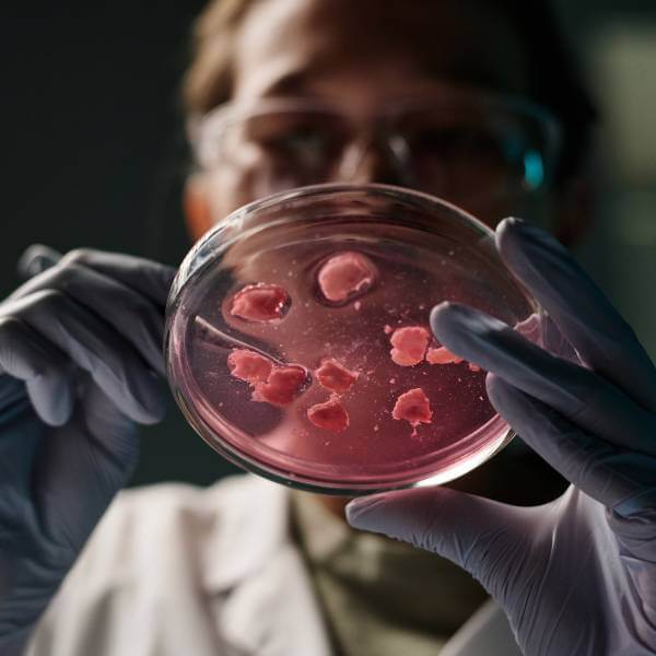 Une scientifique avec une culture de cellules souches.