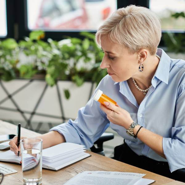 Une dame fait des recherches pour savoir pourquoi choisir l'homéopathie pendant la ménopause.