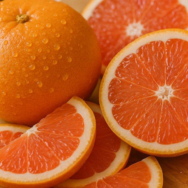 Gros plan sur des pamplemousses coupés en tranches.